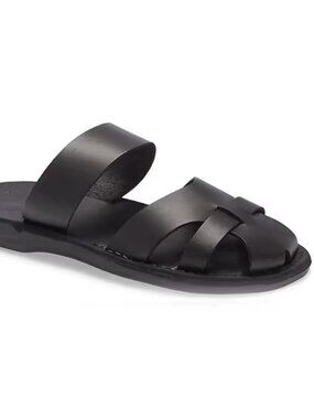 Jerusalem Sandals Men's Black Adino Leather Close Toe Slip-On Slide Sandal Sz 13